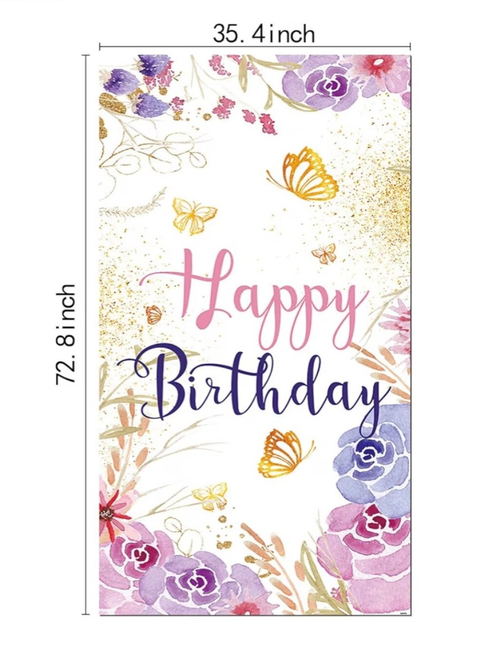 Happy Birthday Floral Banner in Pink, Purple & Gold